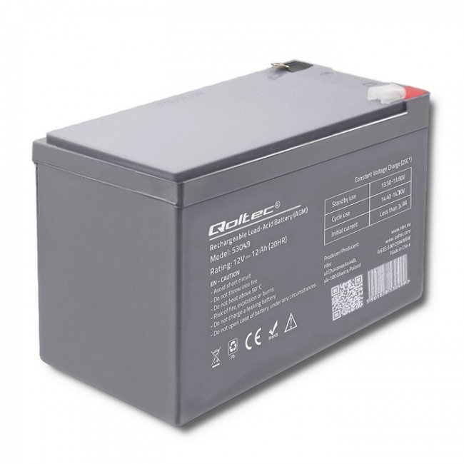 Qoltec 53049 AGM battery | 12V | 12Ah