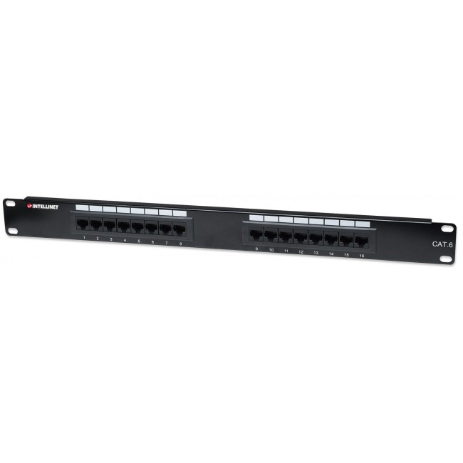 Intellinet Patch Panel, Cat6, UTP, 16-Port, 1U, Black