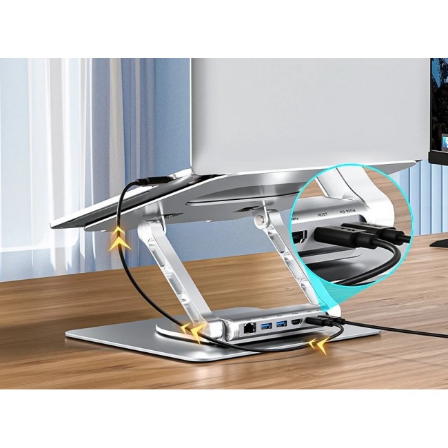 Adjustable laptop stand + USB-C HDMI hub Unitek D1109B01 PD 100W