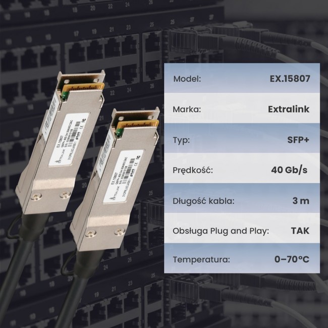 Extralink QSFP+ Cable QSFP+ DAC DAC, 40Gbps, 3m, 30AWG