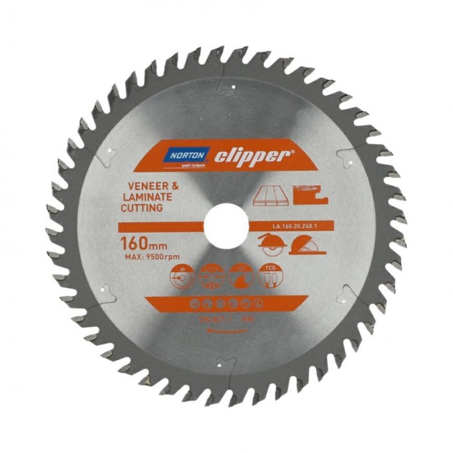 NORTON CIRCULAR SAW BLADE 160mm x 20mm x 48z LAMINATE & VENEER (2.2/1.6) NORTON CIRCULAR SAW BLADE 160mm x 20mm x 48z LAMINATE & VENEER (2.2/1.6)