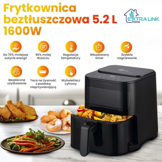 Extralink HOME AIR 5.2L EU SJ-520 fryer Single 1600 W Hot air fryer Black