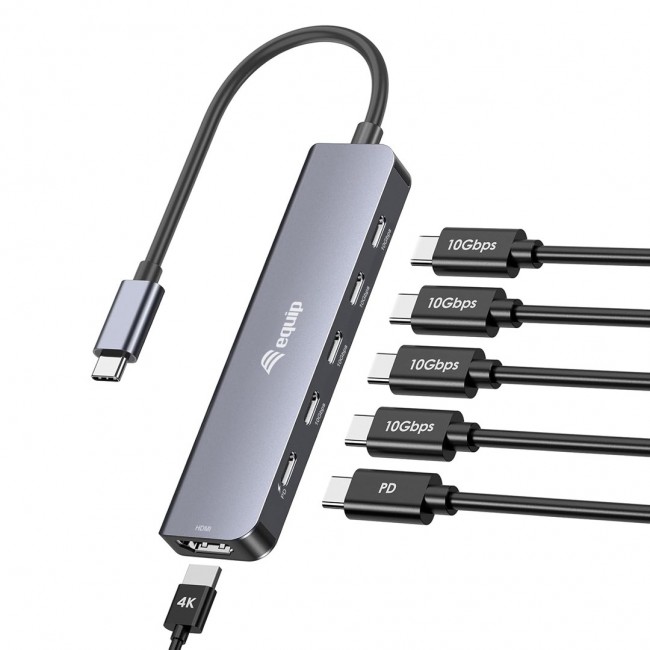 Equip USB-C 6 in 1 Multifunctional Adapter, HDMI 4K/60Hz, USB-C Gen2 x 4 (10Gbps), 100W USB PD Equip USB-C 6 in 1 Multifunctional Adapter, HDMI 4K/60Hz, USB-C Gen2 x 4 (10Gbps), 100W USB PD