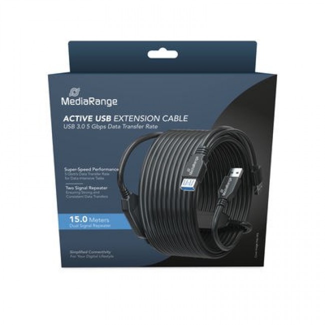 MediaRange MRCS244 USB cable USB 3.2 Gen 1 (3.1 Gen 1) 15 m 2 x USB A USB A 5 Gbit/s Black