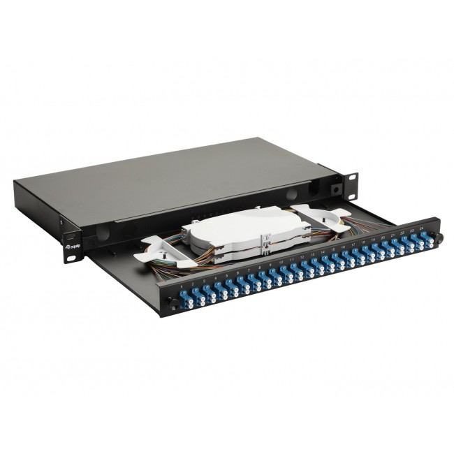 Equip 24-Port Fiber Optic Splice Box, LC Duplex, OS2, 1U, Equipped, Black