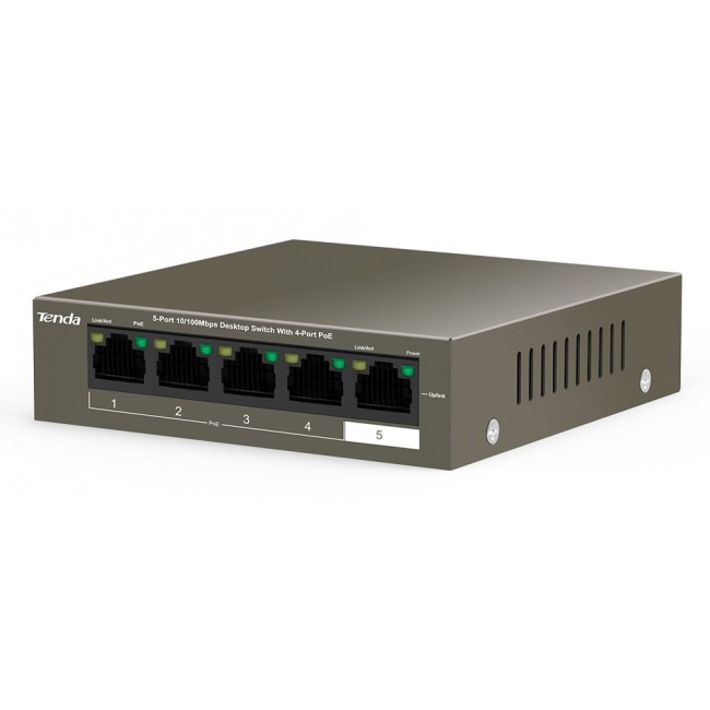 Tenda TEF1105-4-63W network switch Unmanaged Fast Ethernet (10/100) Power over Ethernet (PoE) Desktop/Wall-Mounting Grey