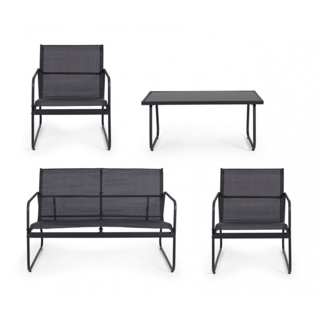 Extralink BLACK FOREST ZESTAW MEBLI OGRODOWYCH TEKSTYLEN DWA KRZESLA + LEZANKA + STOLIK ROZKLADANY CZARNY L-0358 outdoor furniture set