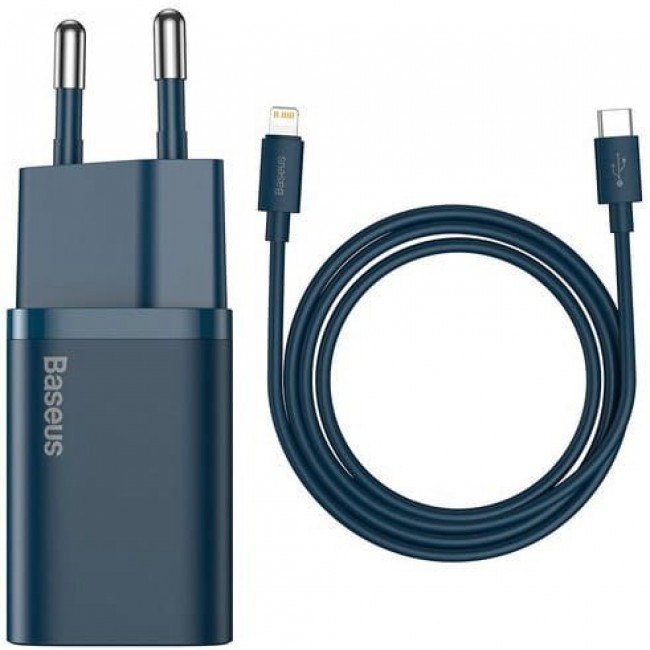 Baseus Super Si Power charger with USB-C to Lightning cable 20W Blue Baseus Super Si Power charger with USB-C to Lightning cable 20W Blue