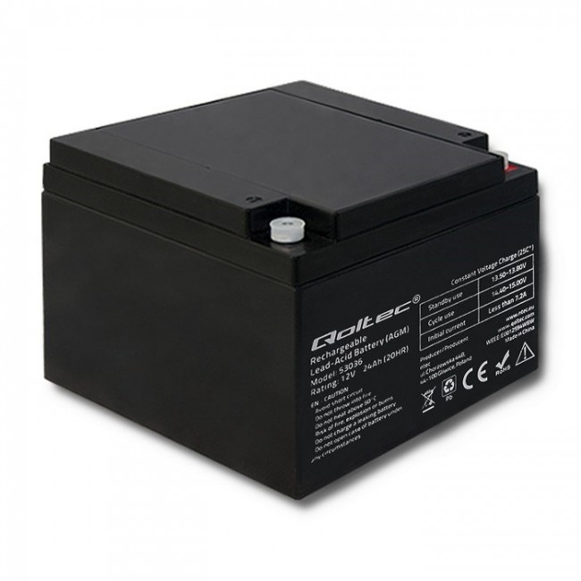 Qoltec 53036 AGM battery | 12V | 24Ah | max 360A Qoltec 53036 AGM battery | 12V | 24Ah | max 360A