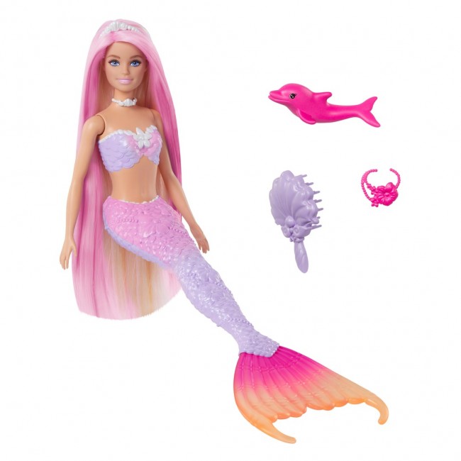 Barbie A Touch of Magic Malibu Mermaid Doll with Color Change Feature, Pet Dolphin and Accessories