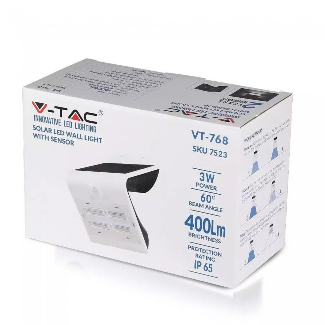 Solar projector V-TAC VT-768 3W LED 4000K 400lm (SKU 7523) White, Black Solar projector V-TAC VT-768 3W LED 4000K 400lm (SKU 7523) White, Black
