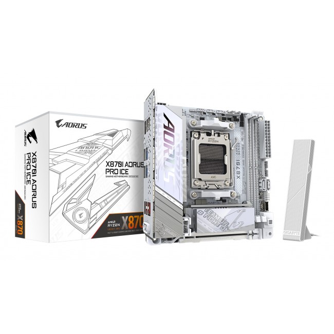GIGABYTE X870I AORUS PRO ICE Motherboard - Supports AMD Ryzen 9000 Series CPUs, 8+2+1 phases VRM, up to 8400MHz DDR5 (OC), 1xPCIe 5.0 M.2 + 1xPCIe 4.0 M.2, WI-FI 7, 2,5GbE LAN, USB 4 GIGABYTE X870I AORUS PRO ICE Motherboard - Supports AMD Ryzen 9000 Series CPUs, 8+2+1 phases VRM, up to 8400MHz DDR5 (OC), 1xPCIe 5.0 M.2 + 1xPCIe 4.0 M.2, WI-FI 7, 2,5GbE LAN, USB 4
