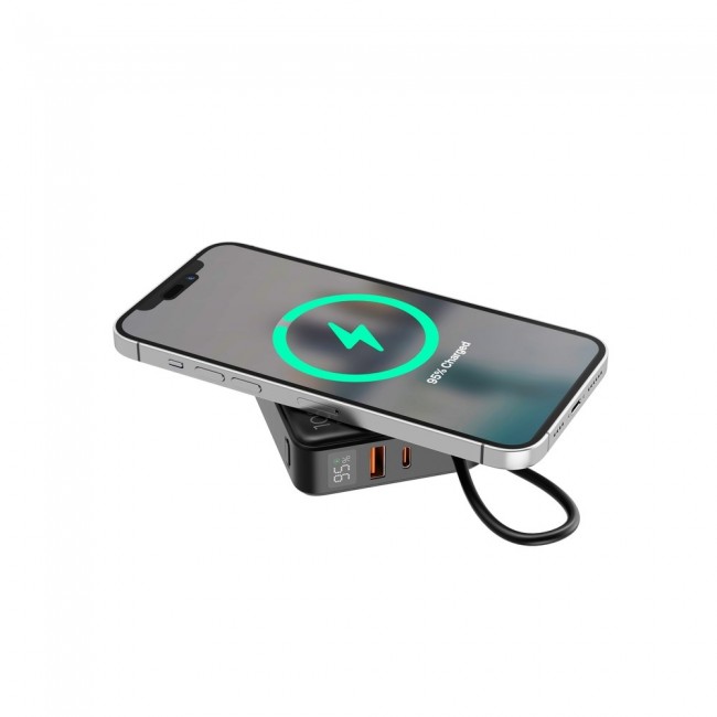 Gembird PB10-WPC15-LCD-01 Fast charging power bank with wireless charger, 20W, 10000 mAh, black