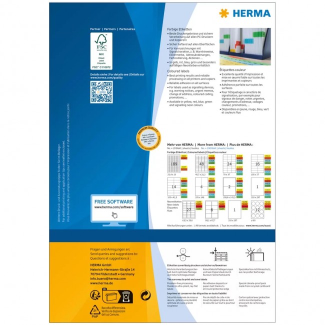 HERMA Coloured Labels A4 210x297 mm blue paper matt 100 pcs. HERMA Coloured Labels A4 210x297 mm blue paper matt 100 pcs.