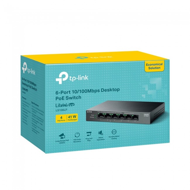 TP-Link LiteWave LS106LP network switch Unmanaged Fast Ethernet (10/100) Power over Ethernet (PoE) Black
