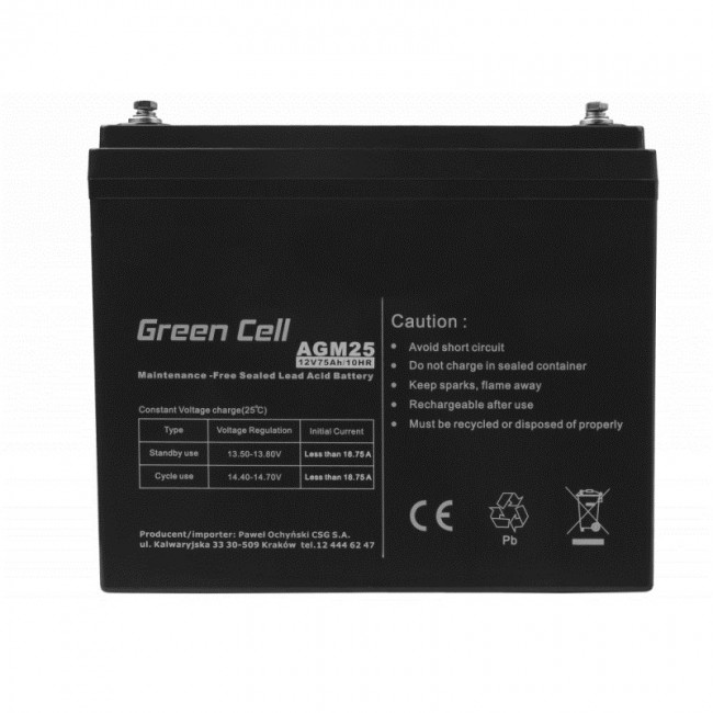 Green Cell AGM25 UPS battery Sealed Lead Acid (VRLA) 12 V 75 Ah Green Cell AGM25 UPS battery Sealed Lead Acid (VRLA) 12 V 75 Ah
