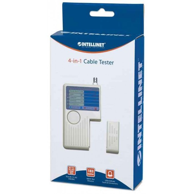 Intellinet 4-in-1 Cable Tester, RJ-11, RJ-45, USB and BNC, One Button Test Intellinet 4-in-1 Cable Tester, RJ-11, RJ-45, USB and BNC, One Button Test