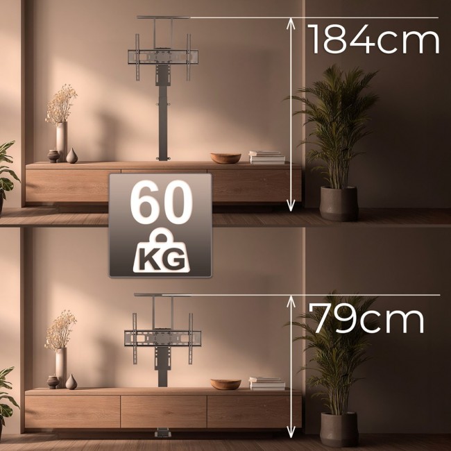 Maclean MC-866T Smart Motorized Electric TV Lift TUYA Mobile App Floor Mount Bracket Alexa Google Home 37''-80'' 60kg Cabinet VESA (EU plug)