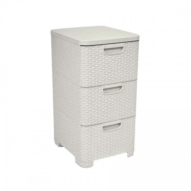 CURVER Rattan 206314 Storage Unit with 3 14 L Drawers, Cream