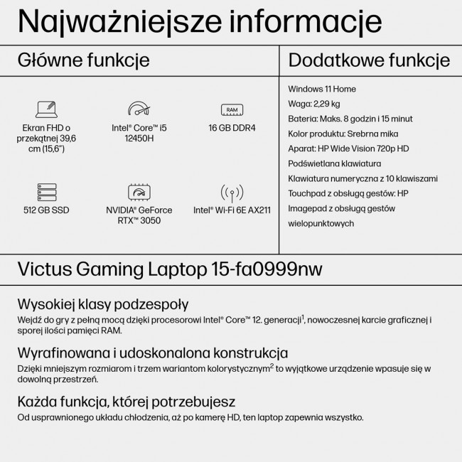 HP Victus 15-fa0999nw i5-12450H 15,6