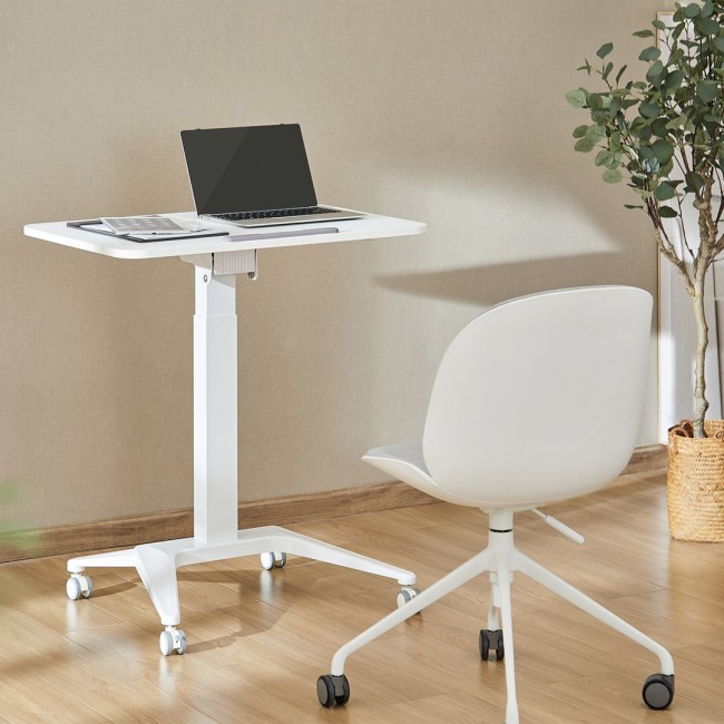 Maclean MC-453 W Mobile Laptop Desk with Pneumatic Height Adjustment, Laptop Table with Wheels, 80 x 52 cm, Max. 8 kg, Height Adjustable Max. 109 cm (White) Maclean MC-453 W Mobile Laptop Desk with Pneumatic Height Adjustment, Laptop Table with Wheels, 80 x 52 cm, Max. 8 kg, Height Adjustable Max. 109 cm (White)