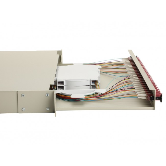 Equip 24-Port Fiber Optic Splice Box, LC Duplex, OM4, 1U, Equipped, Grey