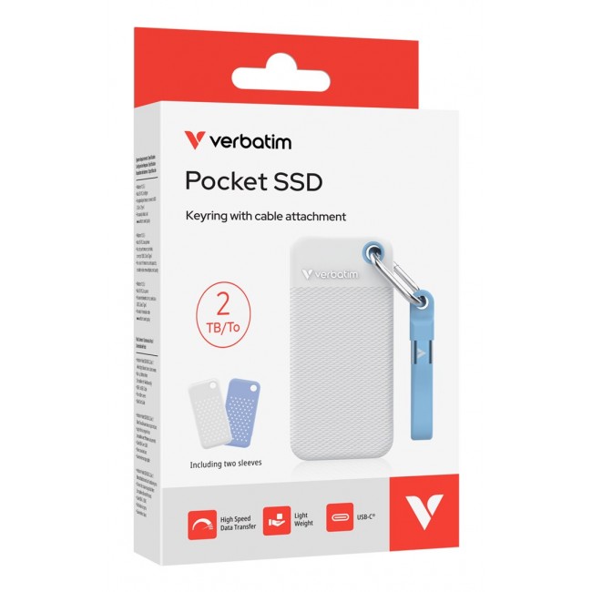 Verbatim Pocket SSD USB 3.2 Gen 2 2TB White/Light Blue incl. two rubber sleeves