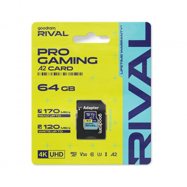 GOODRAM RIVAL M2AA 64 GB MicroSDXC V30 A2 UHS-I U3 + adapter (GGSM2AA-0640R12)