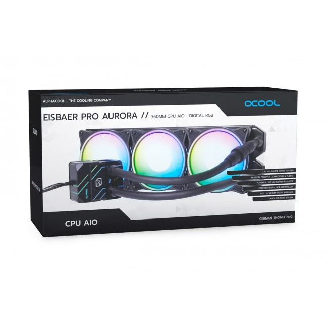 Alphacool Eisbaer Pro Aurora 360 Processor All-in-one liquid cooler 12 cm Black, White 1 pc(s) Alphacool Eisbaer Pro Aurora 360 Processor All-in-one liquid cooler 12 cm Black, White 1 pc(s)