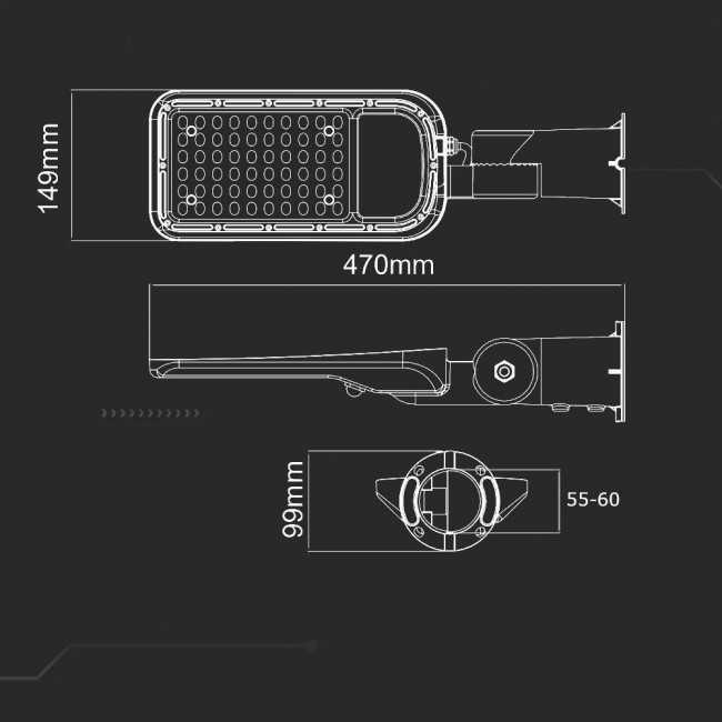 LED street luminaire V-TAC VT-79ST 70W SAMSUNG CHIP 120Lm/W 6500K 7500lm (SKU 20439) Grey LED street luminaire V-TAC VT-79ST 70W SAMSUNG CHIP 120Lm/W 6500K 7500lm (SKU 20439) Grey