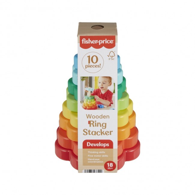 Fisher-Price Wooden Ring Stacker Toddler Fine Motor Toy, 10 Wood Pieces Fisher-Price Wooden Ring Stacker Toddler Fine Motor Toy, 10 Wood Pieces