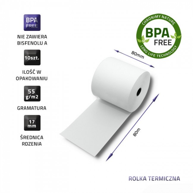Qoltec 51892 Thermal roll 80 x 80 | 55g/m2 | 10pcs | BPA free Qoltec 51892 Thermal roll 80 x 80 | 55g/m2 | 10pcs | BPA free