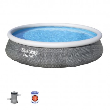 Bestway Fast Set 57376 above ground pool Inflatable pool Round 7340 L Grey