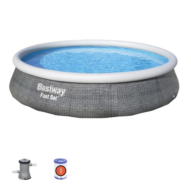 Bestway Fast Set 57376 above ground pool Inflatable pool Round 7340 L Grey Bestway Fast Set 57376 above ground pool Inflatable pool Round 7340 L Grey