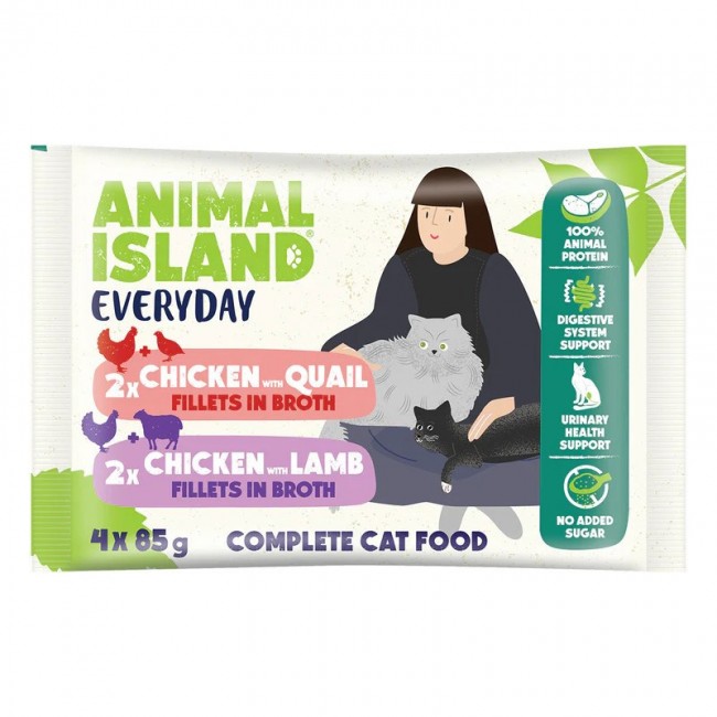 ANIMAL ISLAND Chicken / Quail & Chicken / Lamb Fillets in broth - wet cat food - 4x85g