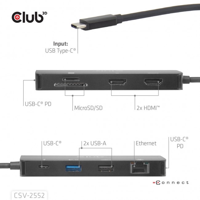 CLUB3D 9-1 Dual HDMI USB-C Hub PD3.0 100W