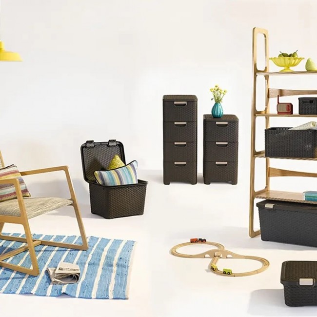 CURVER Rattan 206314 Storage Unit with 3 14 L Drawers, Cream