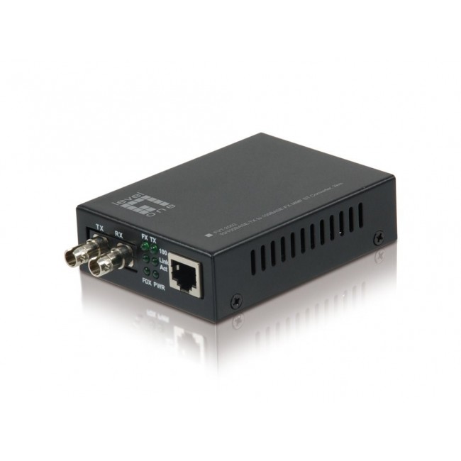 LevelOne RJ45 to ST Fast Ethernet Media Converter, Multi-Mode Fiber, 2km
