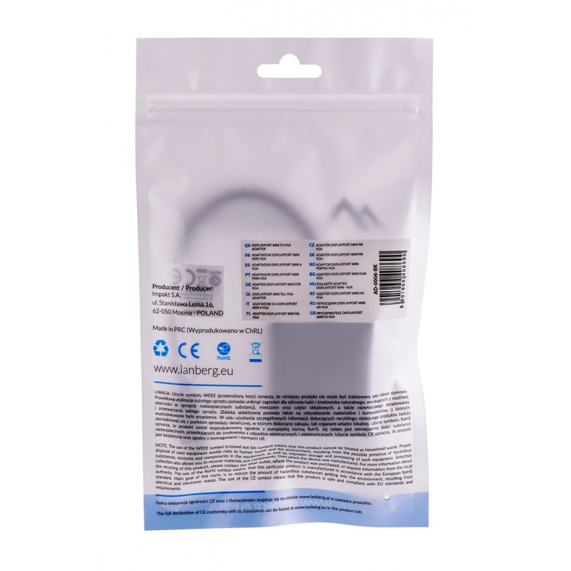 Lanberg AD-0006-BK video cable adapter 0.2 m VGA (D-Sub) Mini DisplayPort Black Lanberg AD-0006-BK video cable adapter 0.2 m VGA (D-Sub) Mini DisplayPort Black