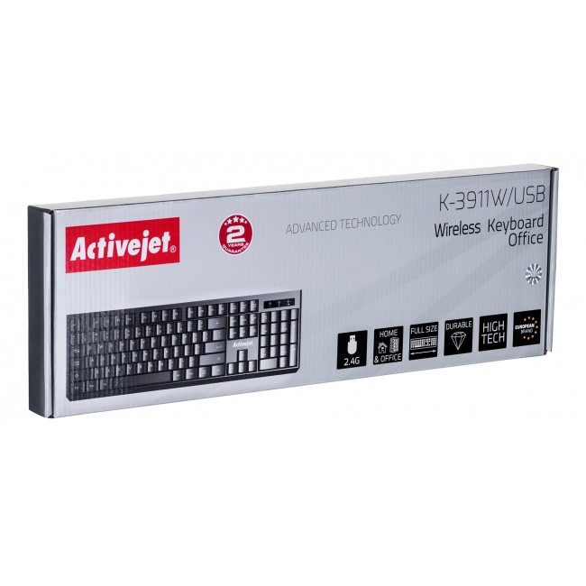 Activejet K-3911W Keyboard wireless black with 1x 1.5V AAA battery