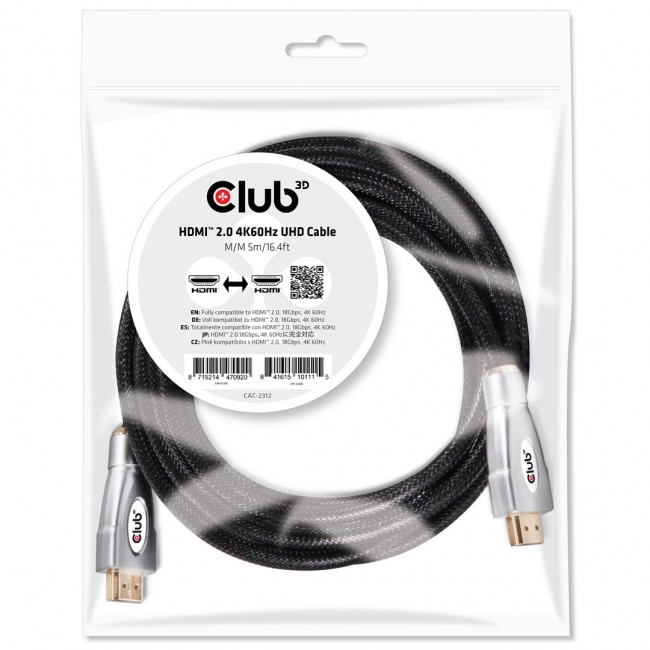 CLUB3D HDMI 2.0 4K60Hz UHD Cable 5m/16.4ft CLUB3D HDMI 2.0 4K60Hz UHD Cable 5m/16.4ft