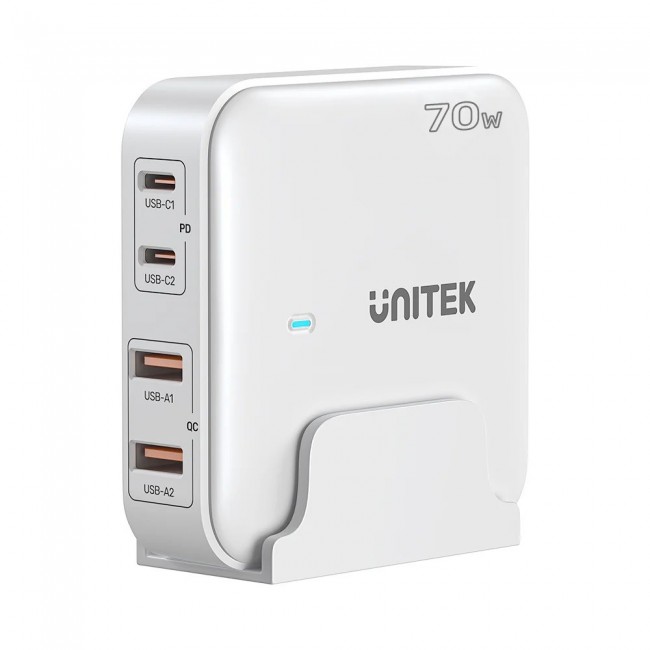 GaN network charger - Unitek P1228AWH01-EU | 70W 2x USB-C 2x USB-A