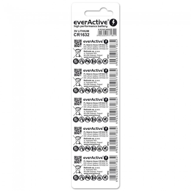 Lithium battery mini everActive CR1632 5 pcs. Lithium battery mini everActive CR1632 5 pcs.