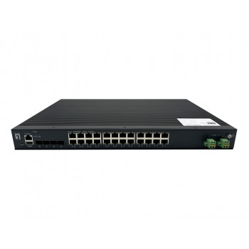 LevelOne 28-Port L2 Plus Managed PoE Industrial Switch, 4 x 1/2.5/10GbE SFP+, 24 PoE Outputs, 370W, 802.3AF/AT/BT PoE, 19