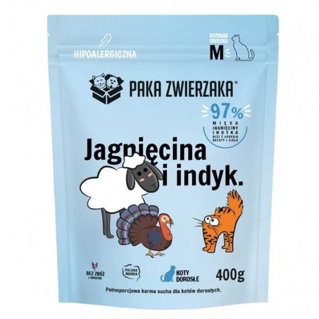PAKA ZWIERZAKA Lamb and turkey - dry cat food - 400g PAKA ZWIERZAKA Lamb and turkey - dry cat food - 400g