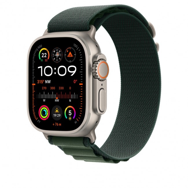 Apple 49mm Dark Green Alpine Loop - Small - Natural Titanium Finish Apple 49mm Dark Green Alpine Loop - Small - Natural Titanium Finish