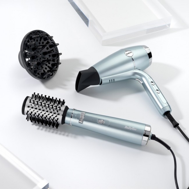 BaByliss Hydro-Fusion Hydro Fusion Air Styler Hot air brush Warm Aqua color, Black, Metallic 700 W 98.4