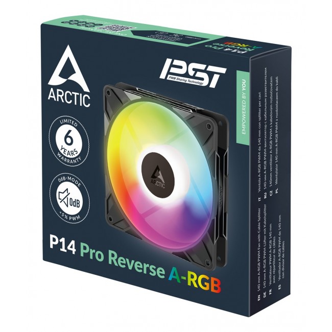 ARCTIC Freezer P14 Pro Reverse A-RGB - 3 Pack - 140 mm A-RGB PWM Fan with Cable Splitter