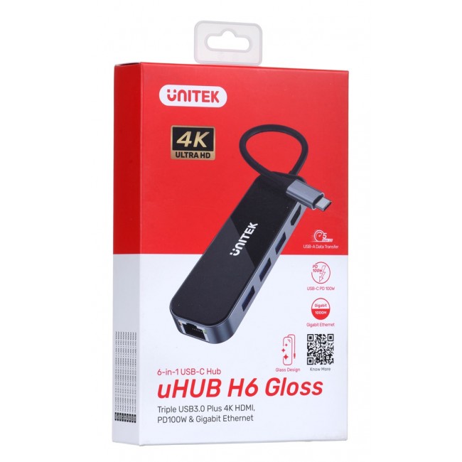 UNITEK HUB USB-C 3.1,RJ-45,3XUSB-A,HDMI,4K,PD100W UNITEK HUB USB-C 3.1,RJ-45,3XUSB-A,HDMI,4K,PD100W