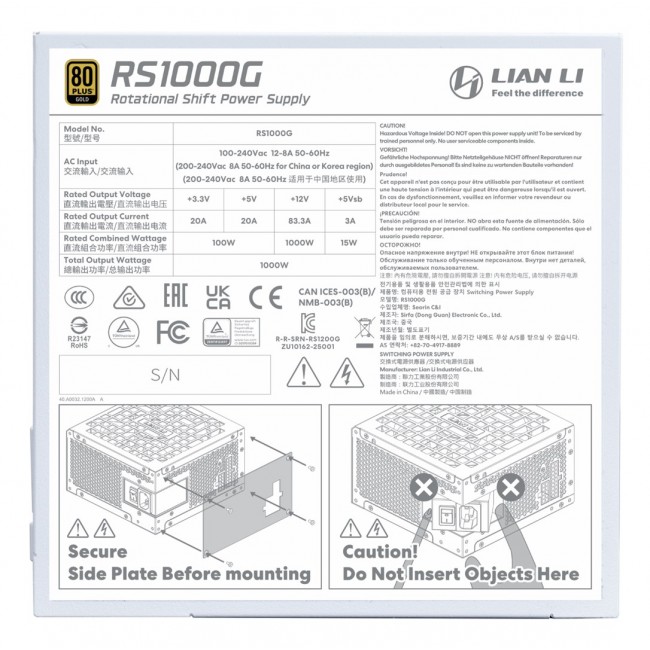Lian Li RS1000G power supply unit 1000 W 20+4 pin ATX ATX White
